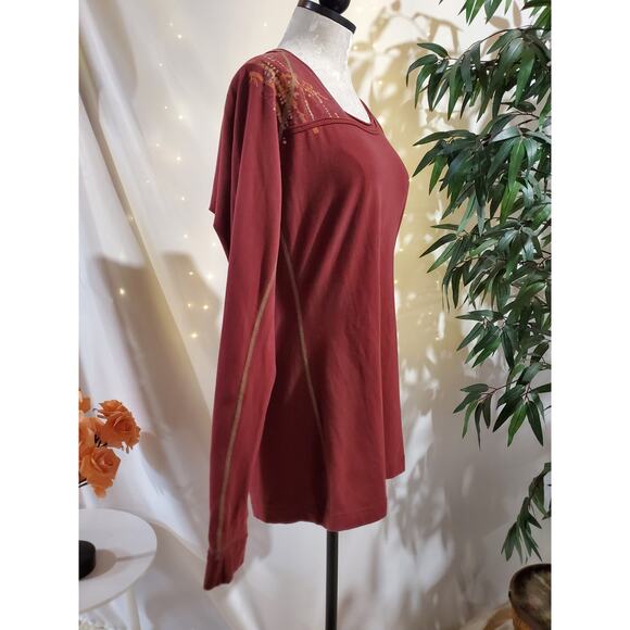 Mountain Hardwear Womens Organic Cotton Long Sleeve Top Size XL Thumbholes Red - Picture 3 of 12